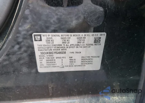 2015 Chevrolet Silverado K1500 Ltz z USA, uszkodzony, nr VIN 3GCUKSEC7FG486238